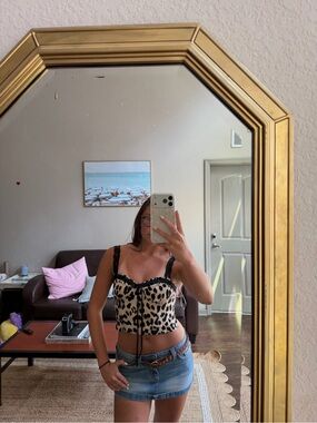Vintage Leopard Print Bustier Tank Top - Black & Cream
